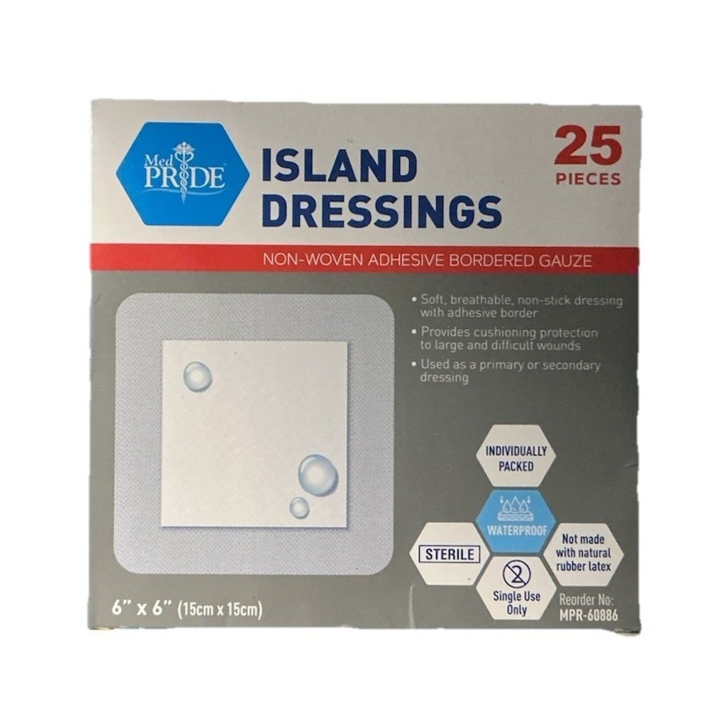 Bordered Gauze-Island Dressing 6'' x 6''| 25 Individually Packed Pouches, Wou...
